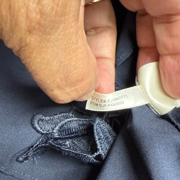 NWT Eliza J Asymmetric Lace Overlay Midi Dress Size 12 Navy Blue Lined Fit Flare - Picture 7 of 9